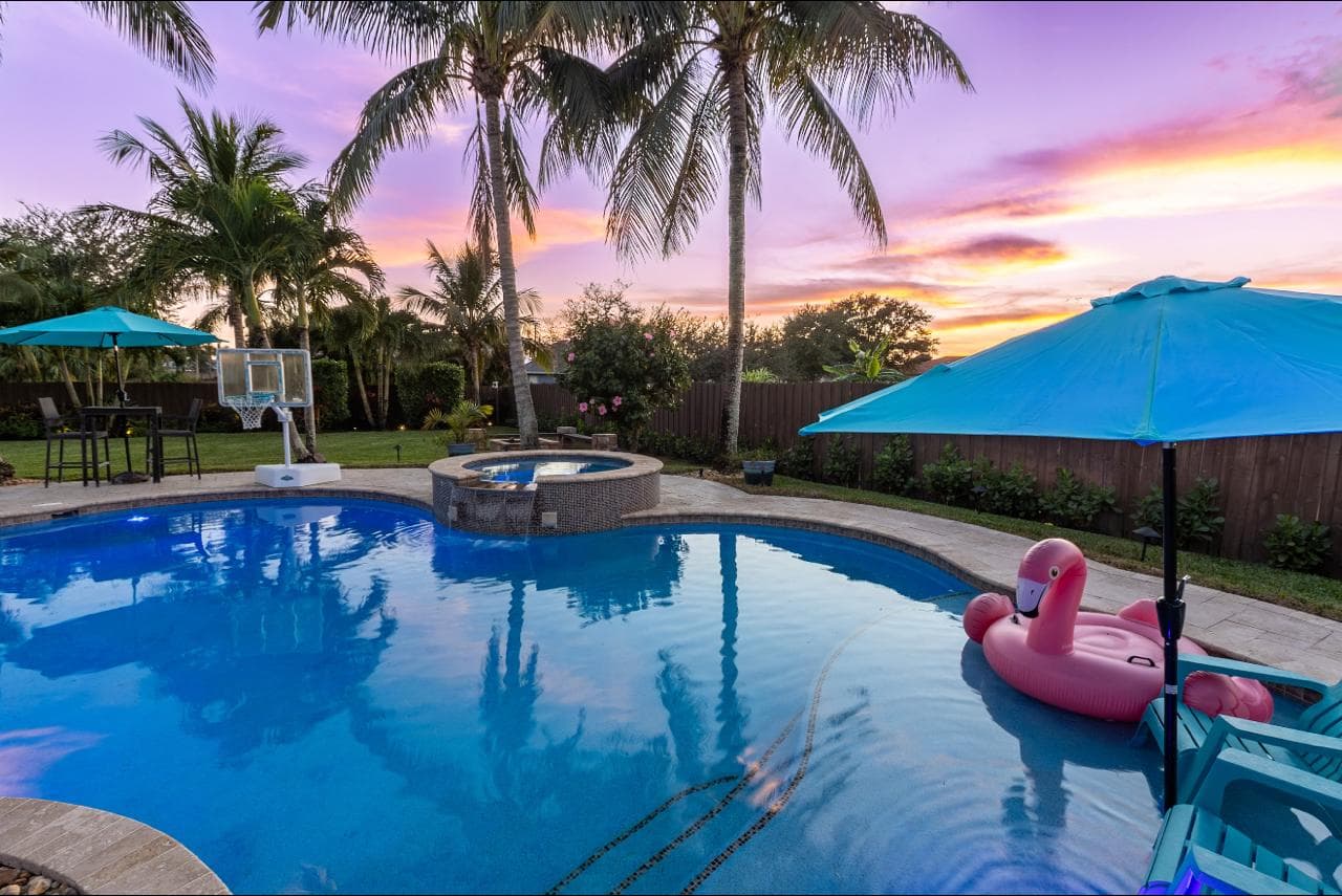 Pool at golden sunset